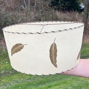 Vintage MCM Fiberglass Large Whip Stitch Lamp Shade Botanic Leaf Pattern